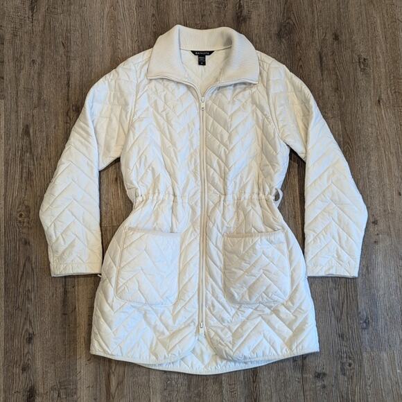 ATHLETA Mendocino Quilted Puffer Coat Magnolia White Midi Length Womens Medium M - Picture 2 of 10